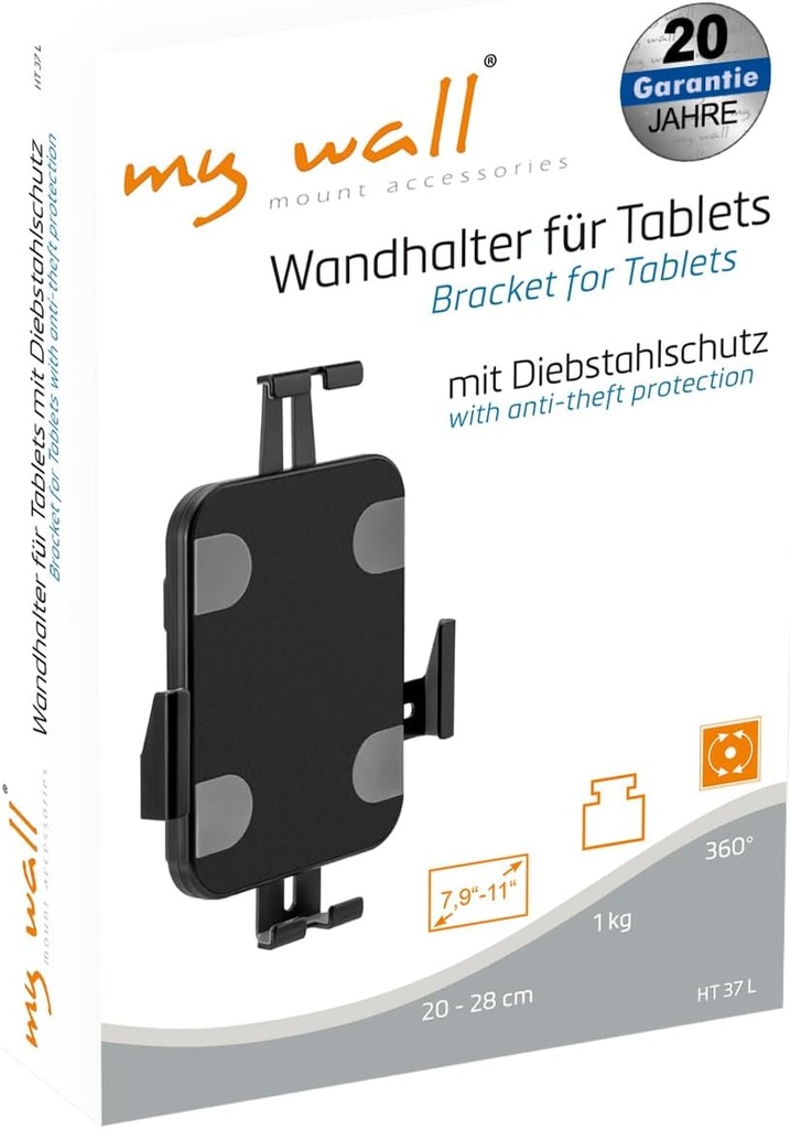 SOPORTE PARED UNIVERSAL PARA TABLET 7,9" A 11" 360º 1KG MAX MY WALL HT37L