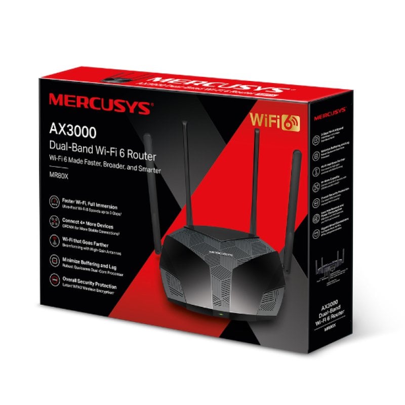 ROUTER WIFI AX3000 MERCUSYS MR80X (4 ANTENAS) (3 GIGABIT)