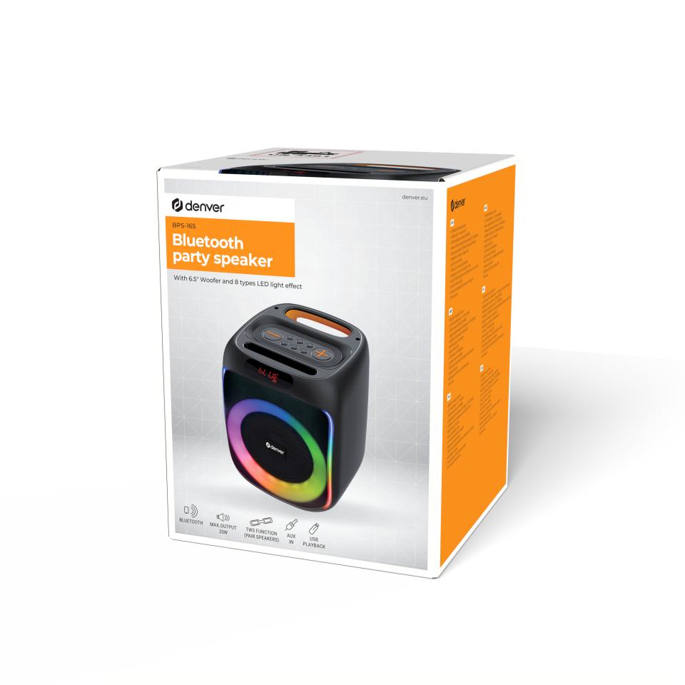 ALTAVOZ 6,5" 20W BLUETOOTH TWS LED (AUX-MIC IN-MICROSD-USB) + MANDO DENVER BPS-165