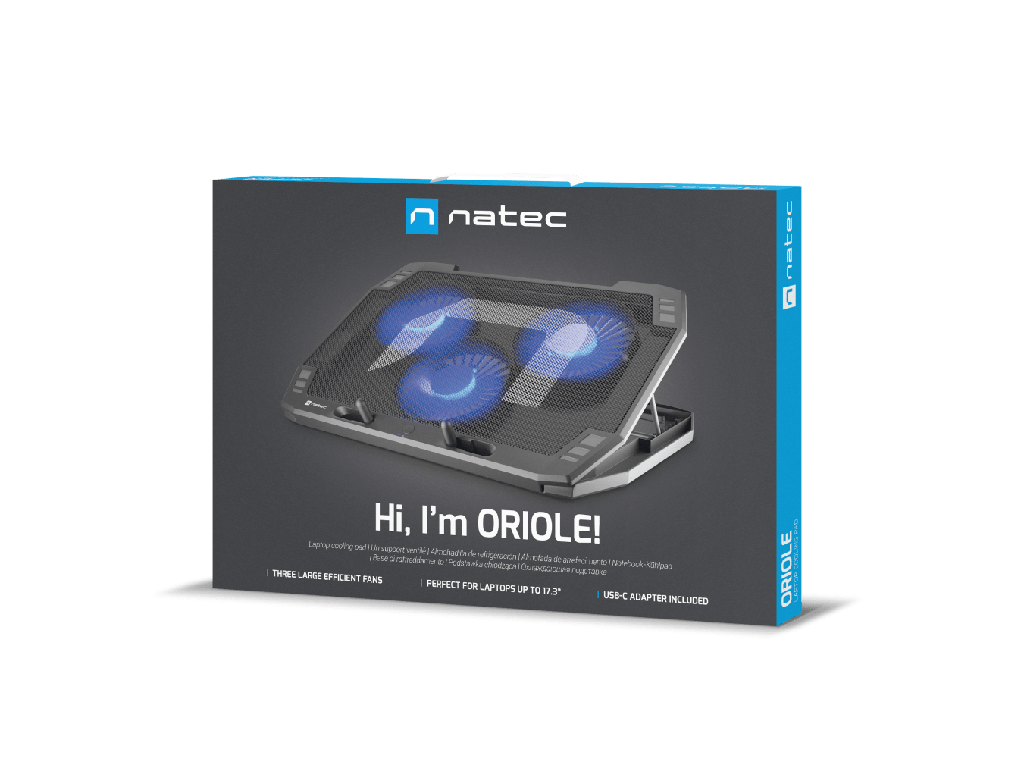 BASE REFRIGERACION PORTATIL 17,3" 70CFM 1280RPM 2xUSB 3xVENTILADORES NATEC ORIOLE