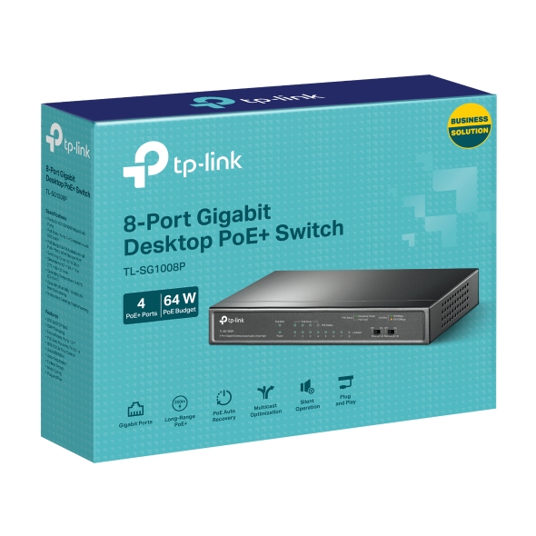 SWITCH 8 PUERTOS 4xPOE+ 30W (64W MAX) TP-LINK TL-SG1008P (GIGABIT)