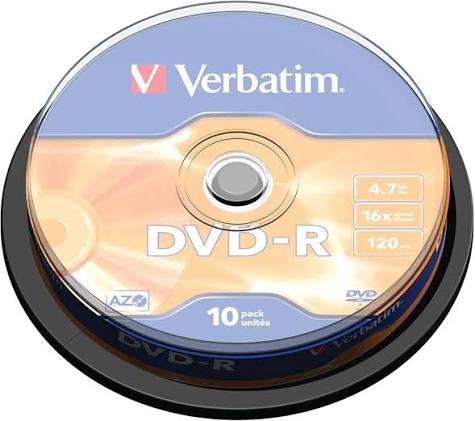 DVD-R VERBATIM 4.7GB 120MIN 16X AZO TARRINA 10 UDS 43523