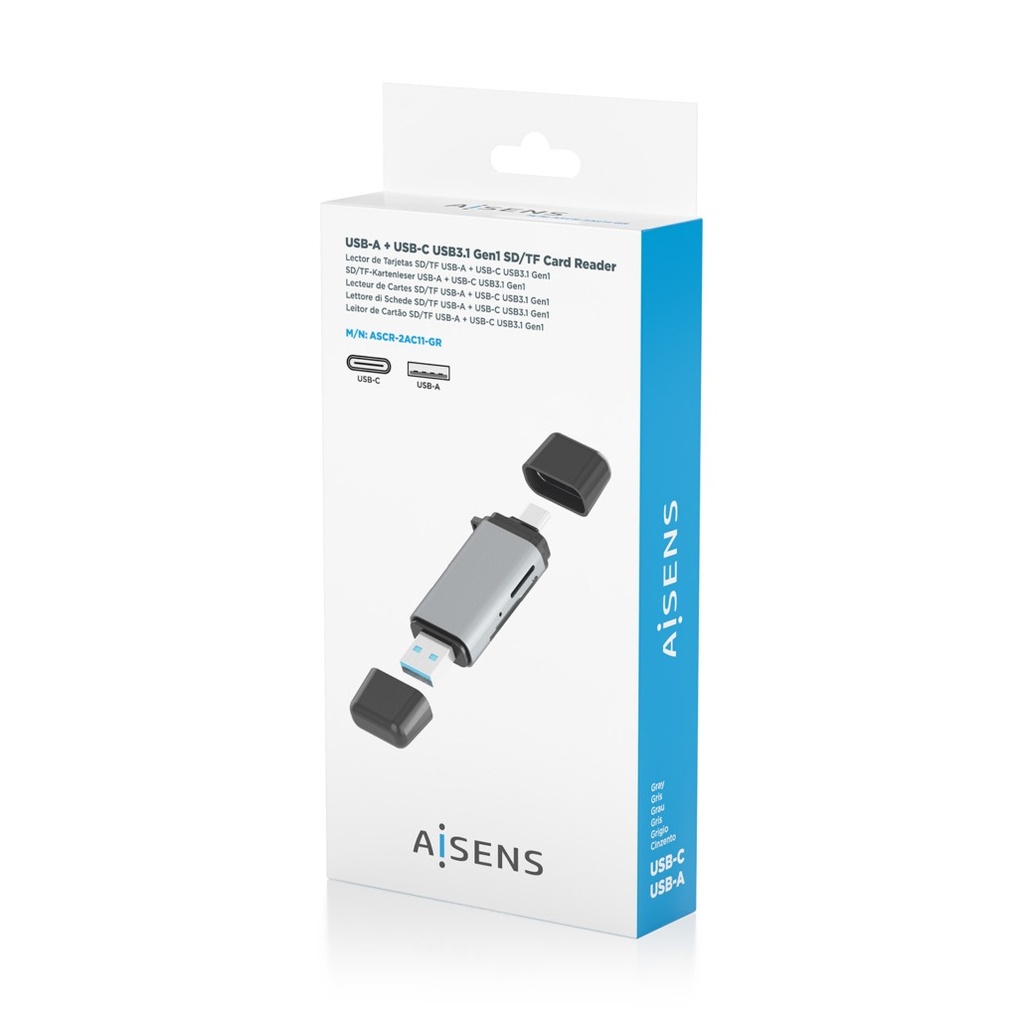 LECTOR EXTERNO TARJETAS MICROSD / SD USB-A 3.1 + USB-C (TIPO PENDRIVE) ASCR-2AC11-GR