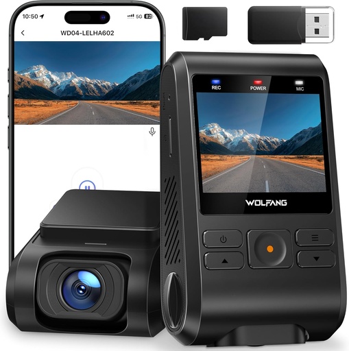[Z021287] CAMARA COCHE DASH CAM 3" WOLFANG WD04 170º 2.5K 1440P + APP + CARGADOR + LECTOR MSD + MSD 32GB 