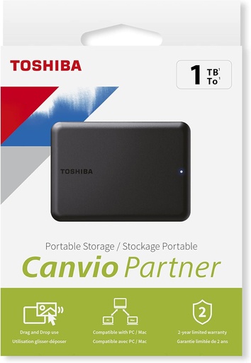 [Z021746] DISCO DURO EXTERNO 2,5" 1TB USB 3.2 TOSHIBA CANVIO PARTNER HDTB510EK3AB (EXFAT MAC/WIN)